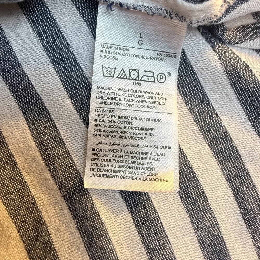 Old Navy Blue & White Striped Tunic Blouse Women's Large Long Sleeve‎ coastal
